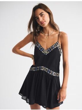 Abercrombie & Fitch Black Floral-Trim Slip Dress
